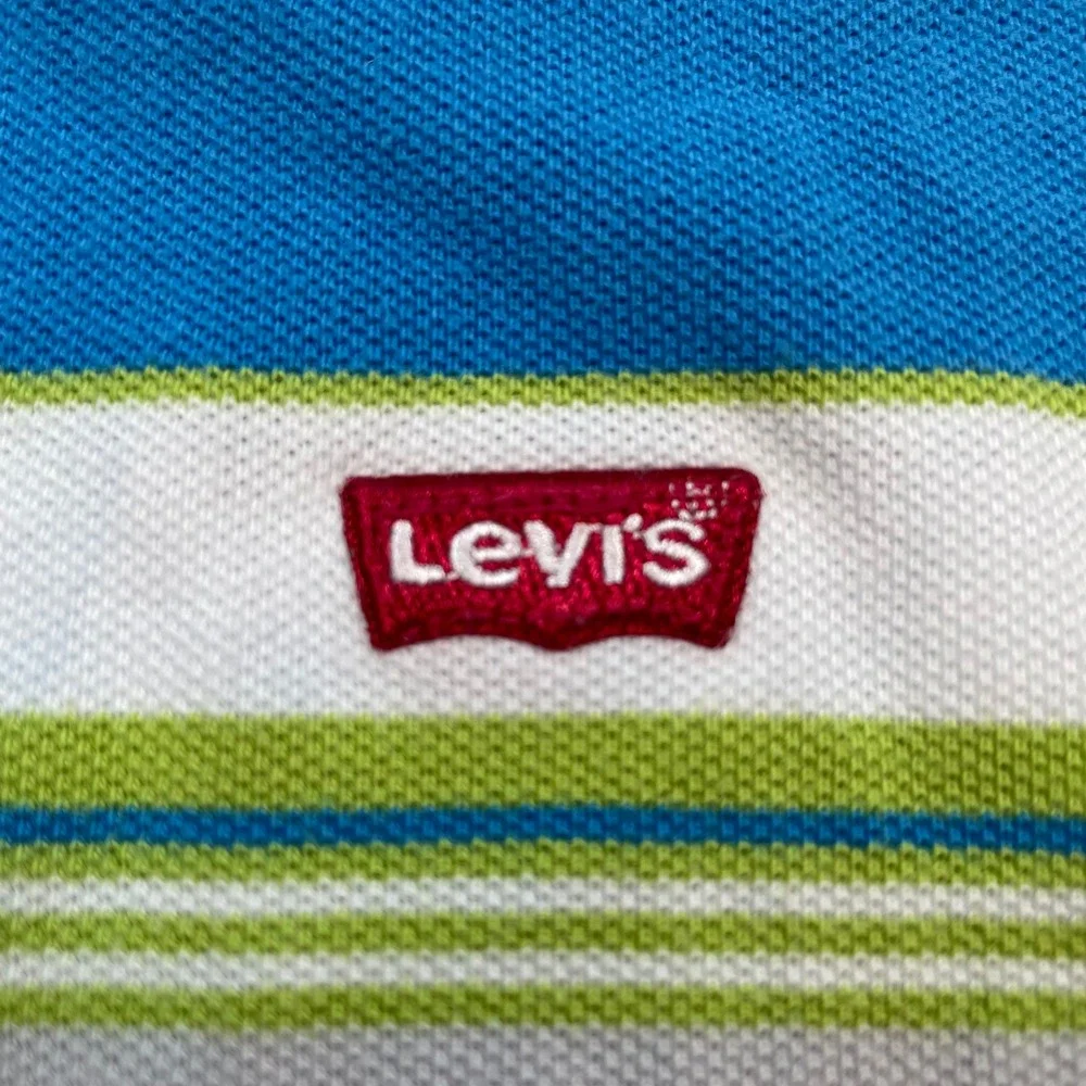 VTG Levis Mens 3XL Standard Fit Striped Polo Shirt Short Sleeve Blue Green